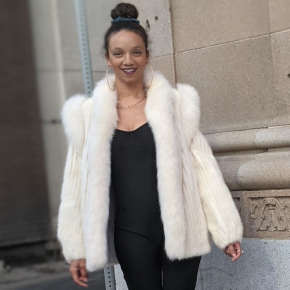 White Mink Convertible Jacket w/ Fox Trim - Picture 1 of 11